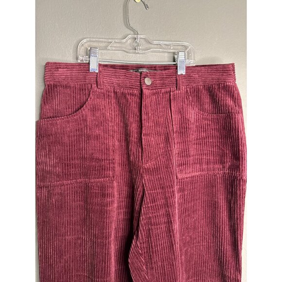 Zara Trafaluc Women's Large Straight Leg Corduroy Pocket Pants Maroon - Picture 3 of 6